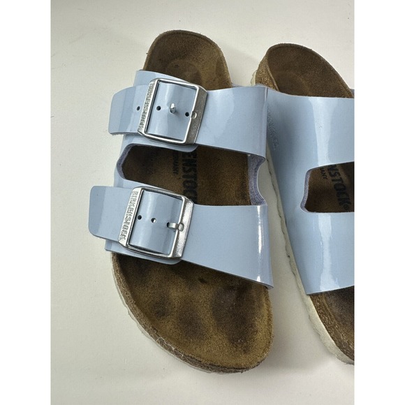 Birkenstock Arizona Big Buckle Birko-Flor Patent Dove Blue Size 37 US Women's 6 - Picture 6 of 11